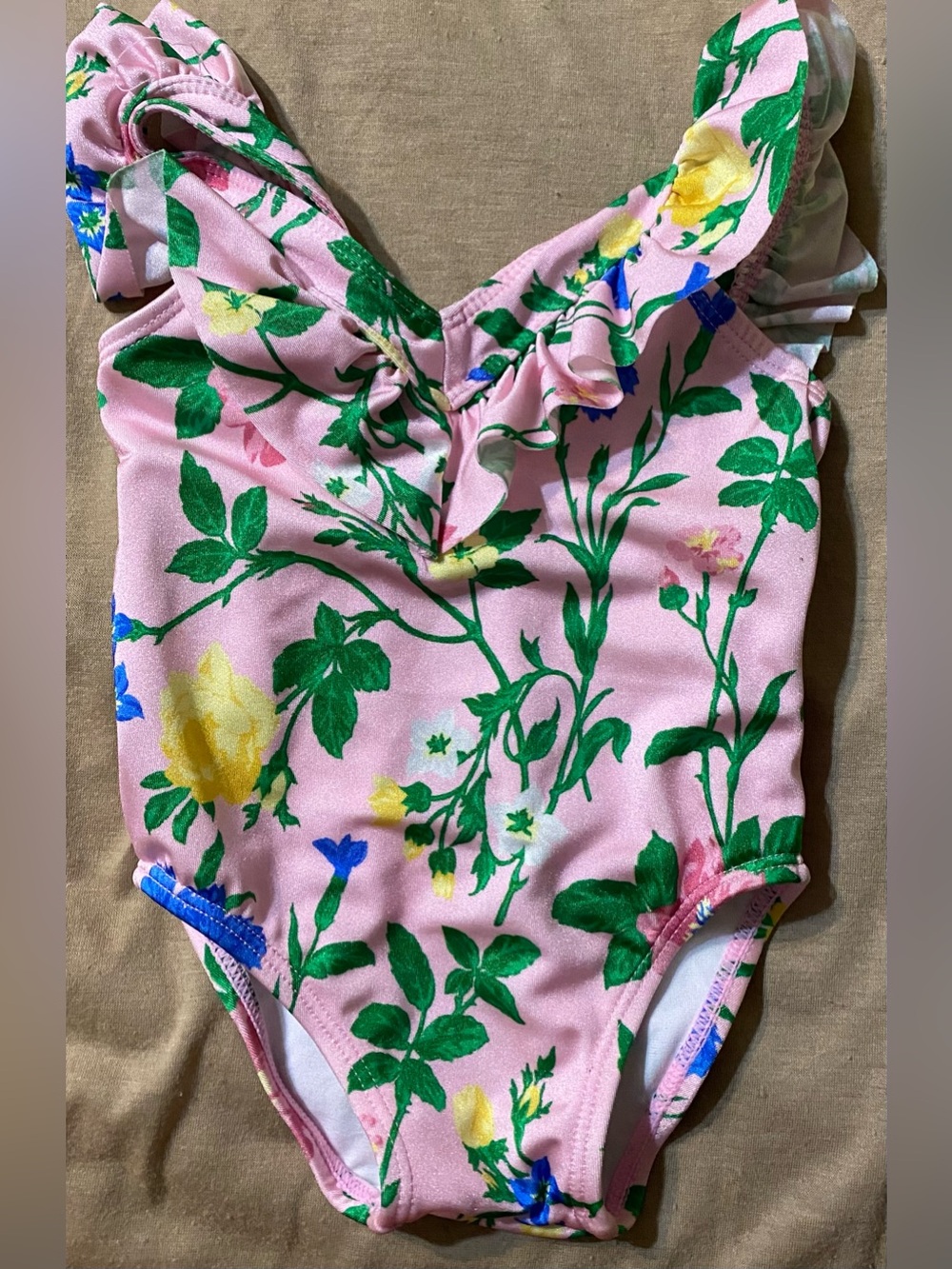 Janie and Jack Pink Floral One Piece Bathing suit with Ruffle Trim